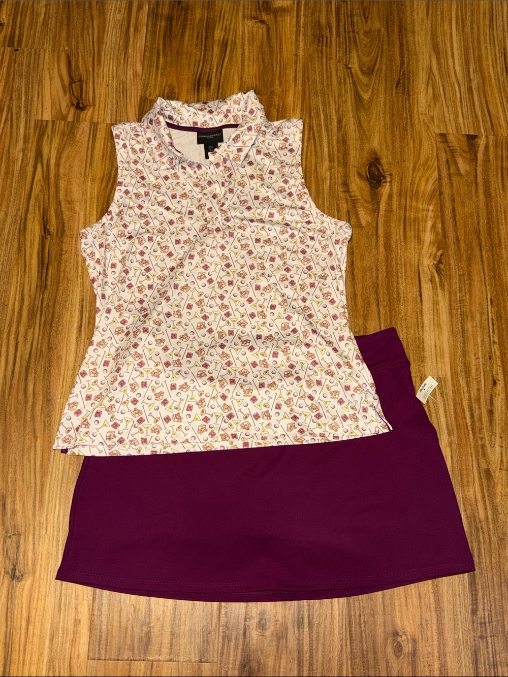 Cynthia Rowley women large sleeveless golf Polo Top skort skirt white purple NWT